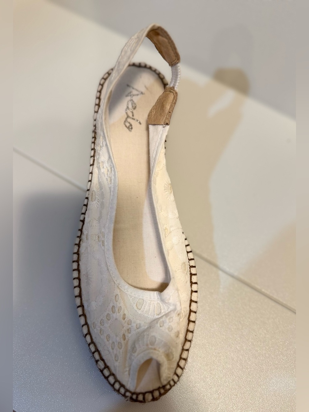 Aedo Spain White Floral Lace Peep Toe Slingback Espadrilles